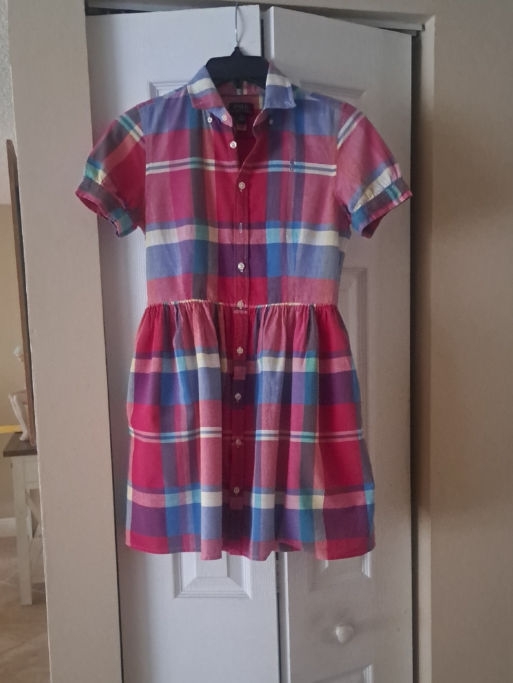Polo Ralph Lauren kid Girl Madres Plaid Button Down w Pockets Cotton Dress Sz 14